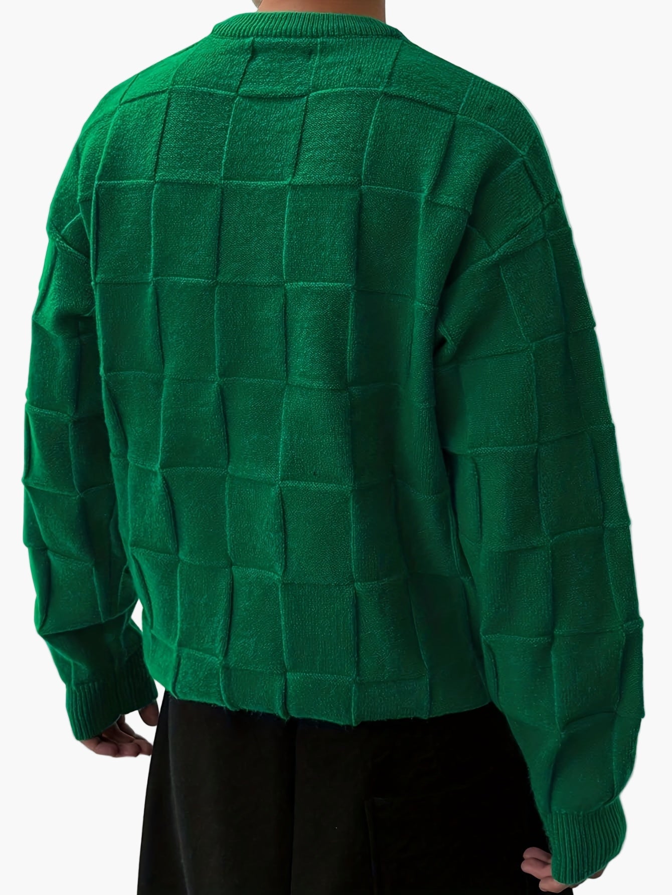 Herren Streetwear Strickpullover mit Karomuster und Rundhalsausschnitt – Lässiger Herbst/Winter Sweater