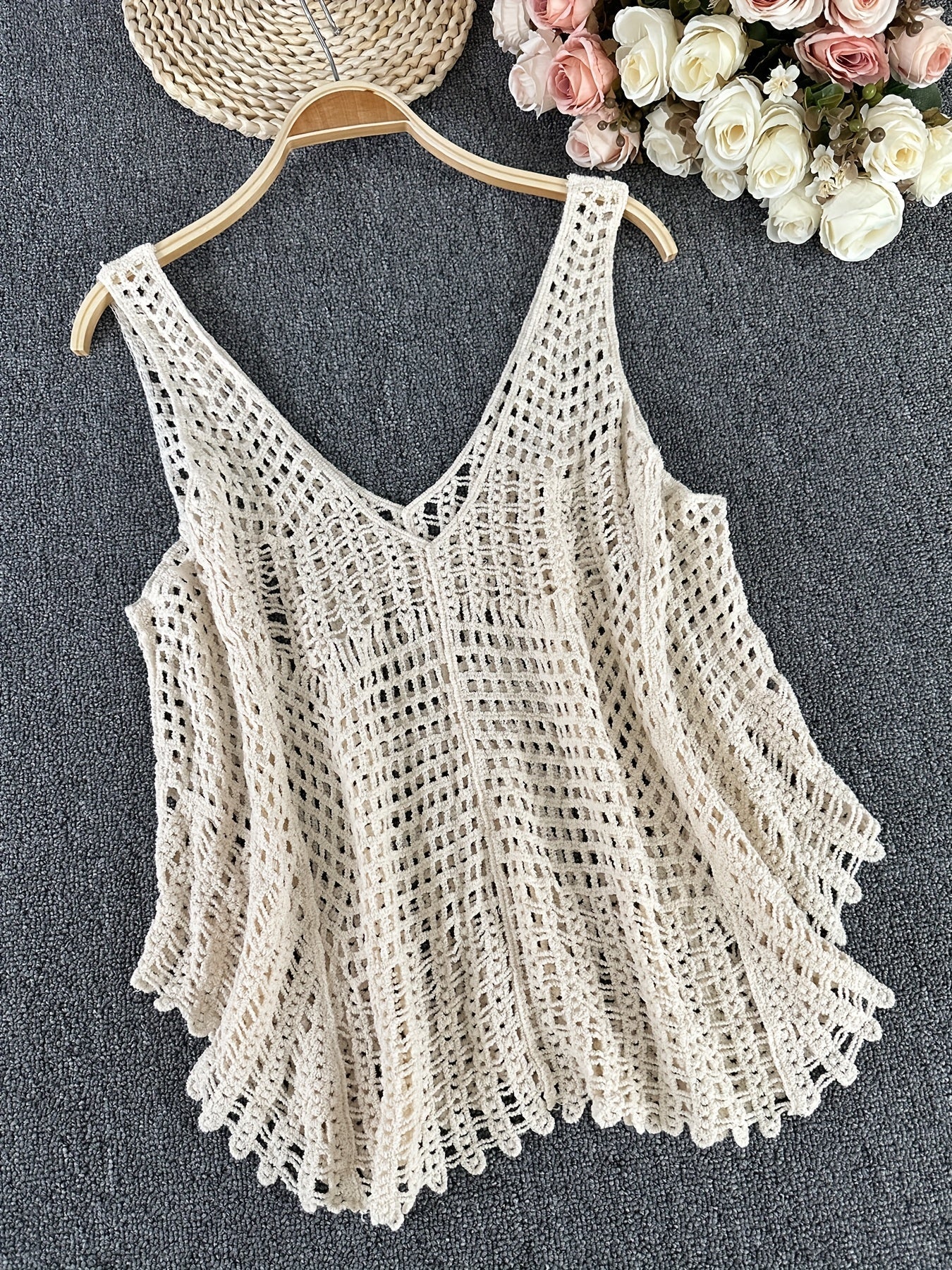 Damen Boho Häkel-Top mit Fransen und Perlen – Sommer Strandmode