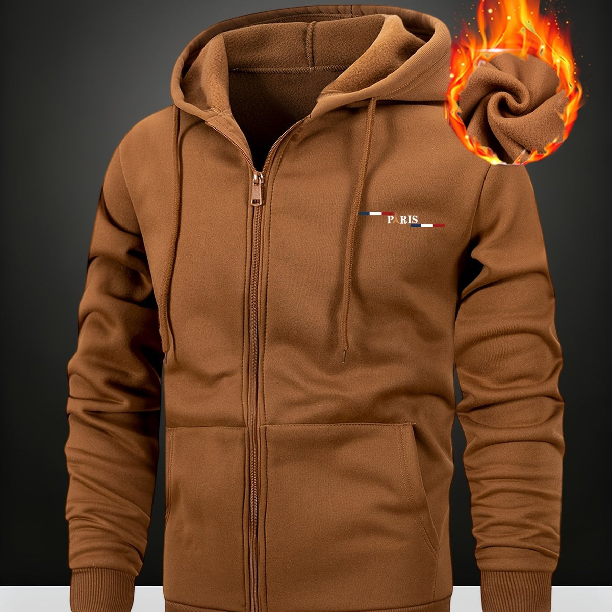 Herren Hoodie mit Reißverschluss, gefüttert, Langarm, Kängurutasche