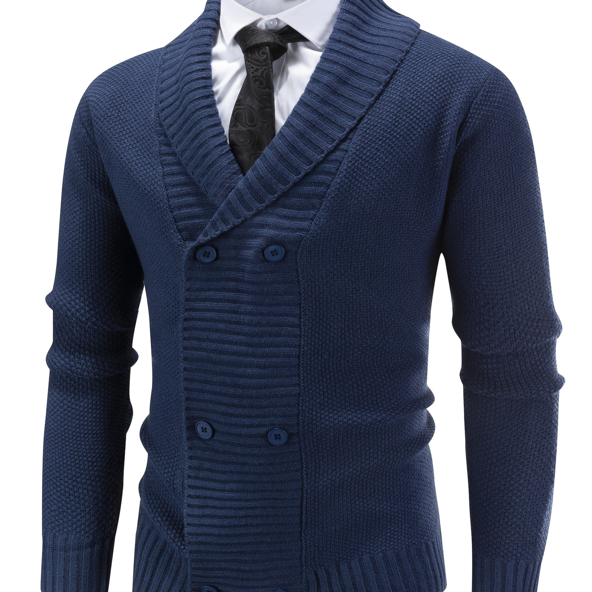 Herren Strickjacke Beige Zweireiher Schalkragen Strick Cardigan