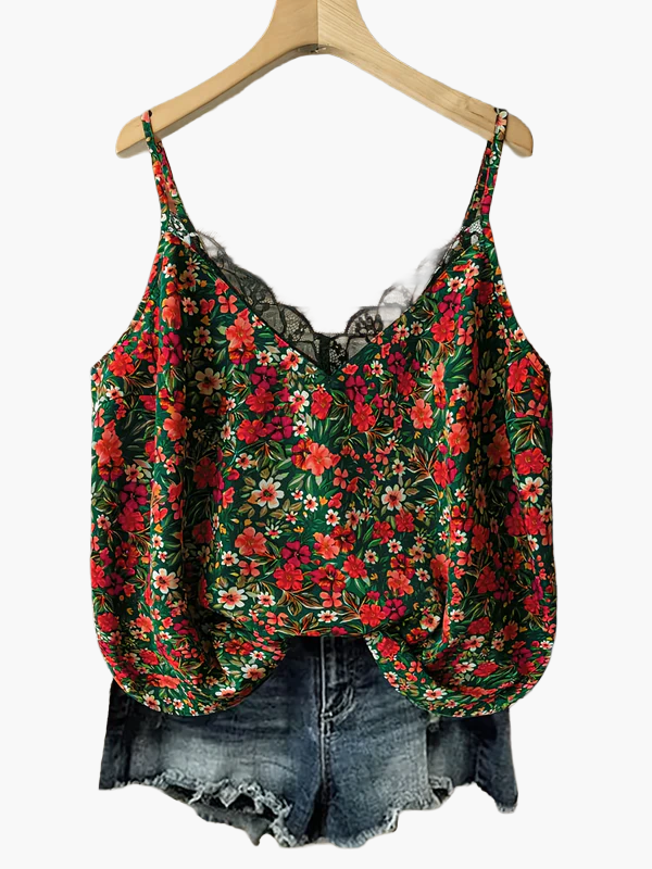 Damen Blusentop mit Blumenmuster und Spitzenbesatz – Lässiger Sommer-Style