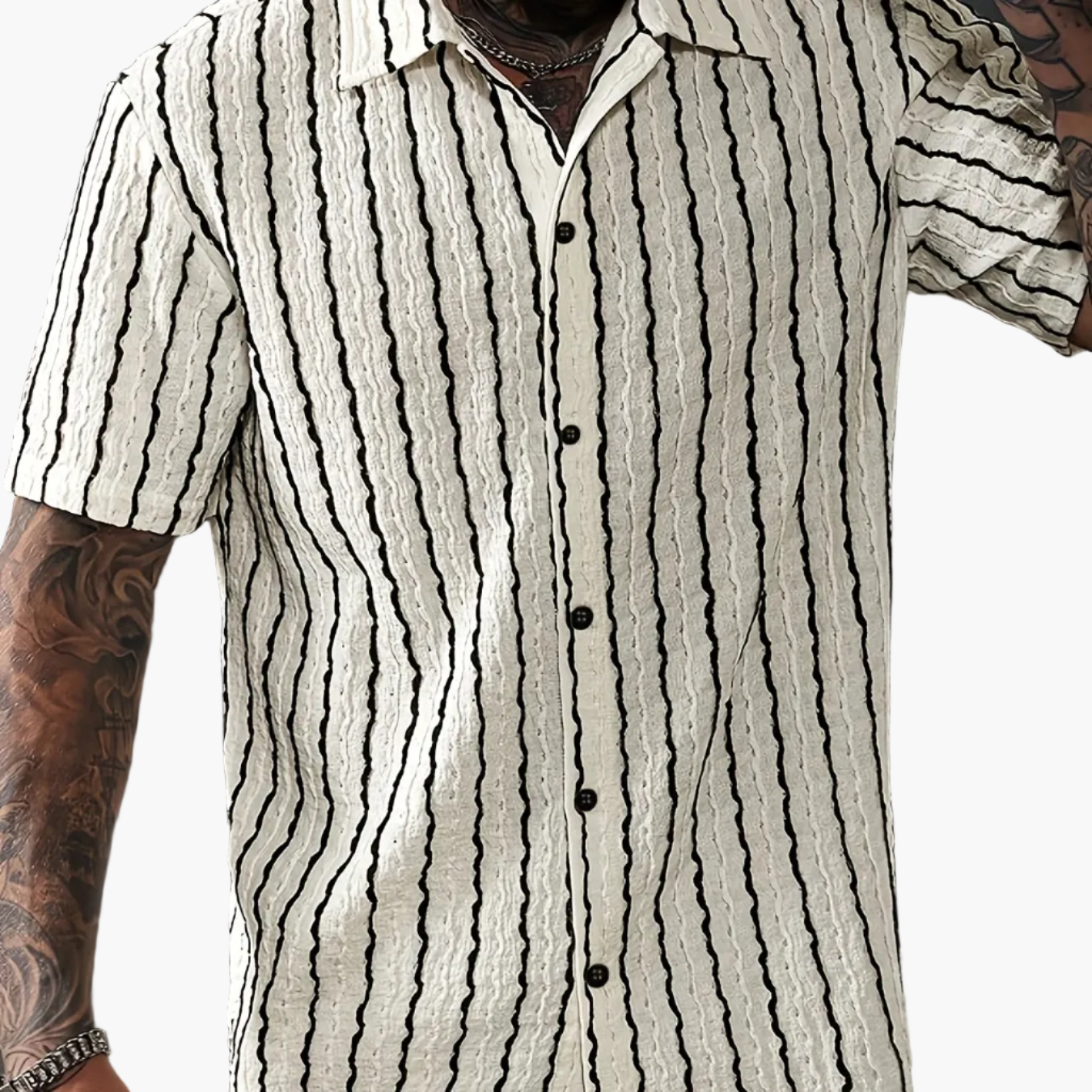 Herren Kurzarm Freizeithemd mit Knopfleiste und Retro-Streifen – Perfekt für Sommer & Freizeit