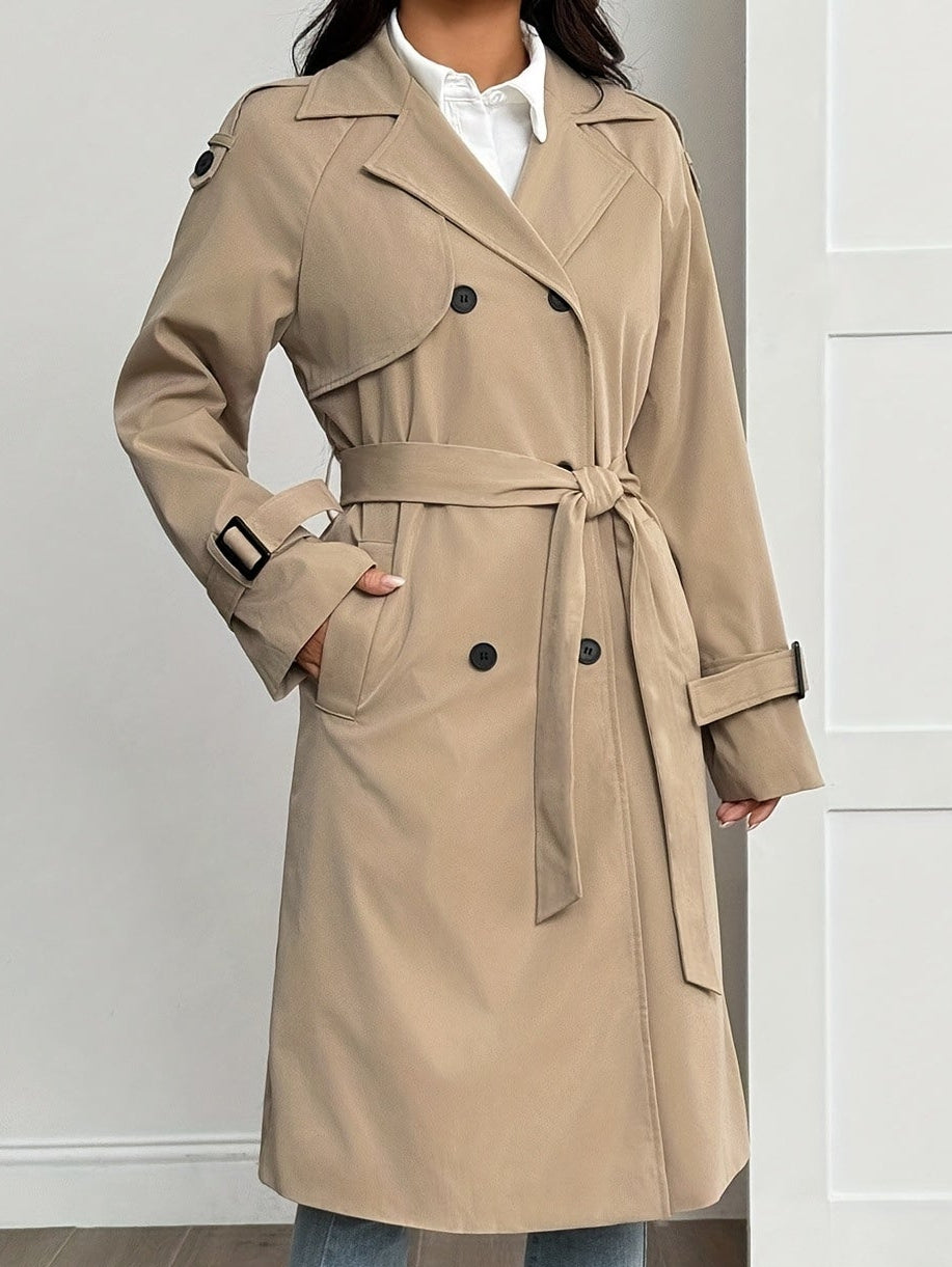 Damen Trenchcoat mit flauschigem Futter, Langarm, Beige