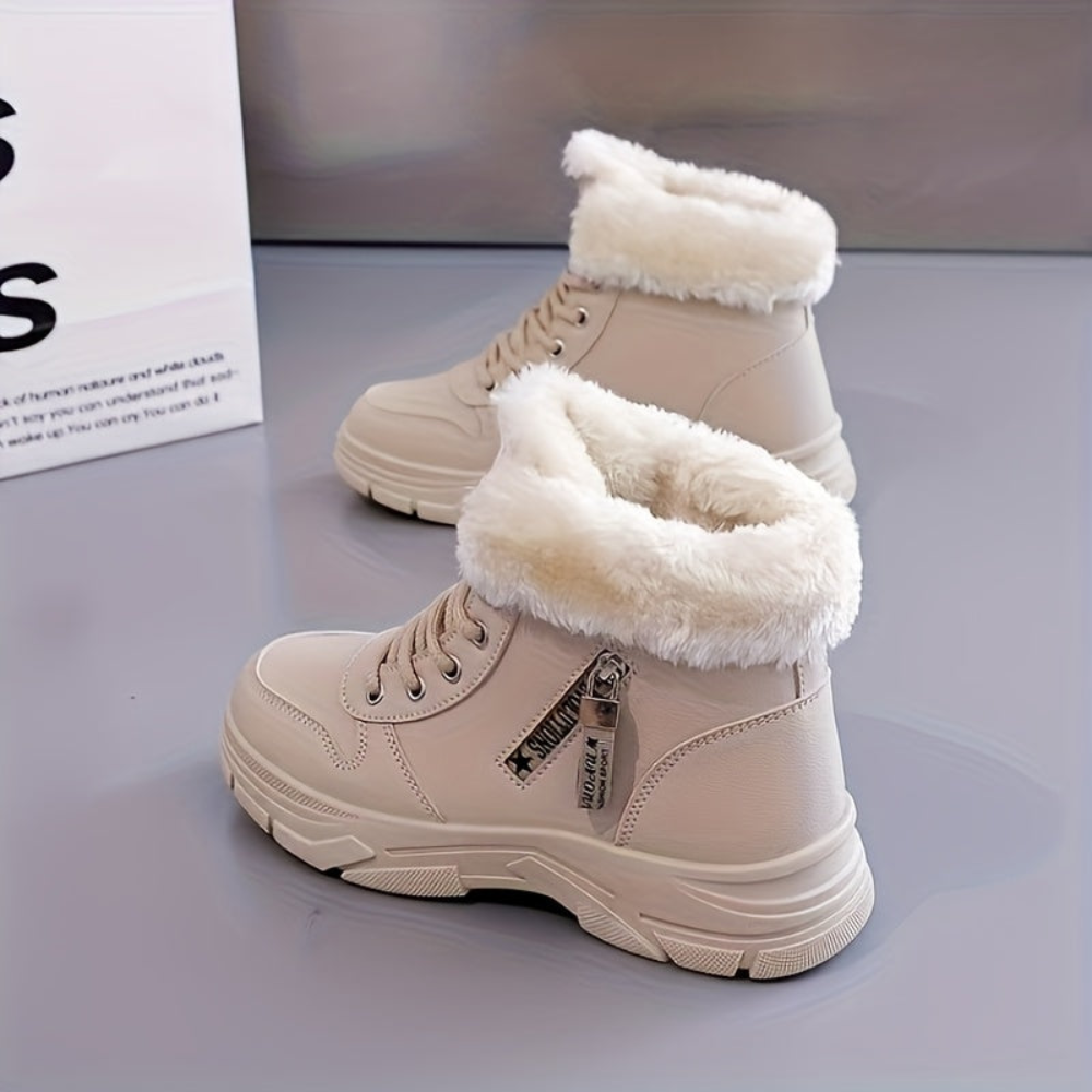 Winterstiefel Damen gefüttert Schnürstiefeletten mit dicker Sohle