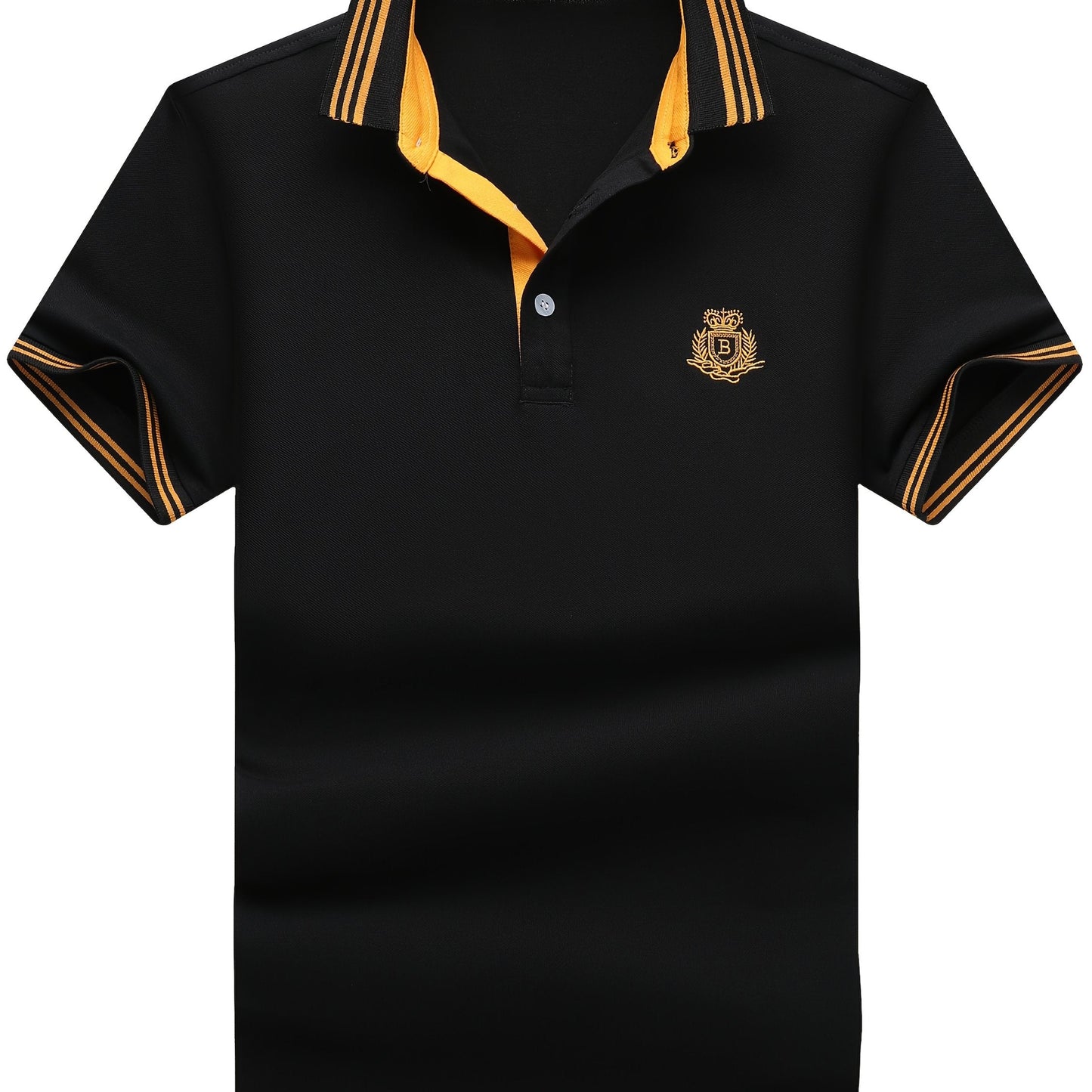 Herren Poloshirt mit gestreiftem Kragen und sportlichem Wappen – Klassischer Freizeitstil