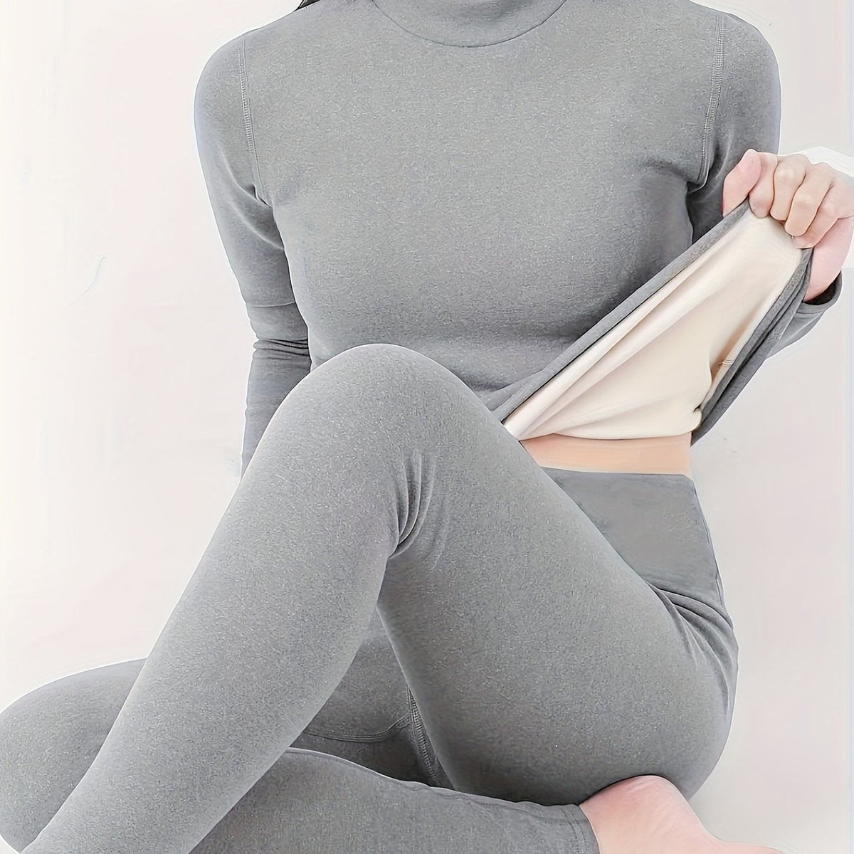 Damen Thermo-Unterwäsche Set Langarmshirt Rollkragen & Leggings gefüttert