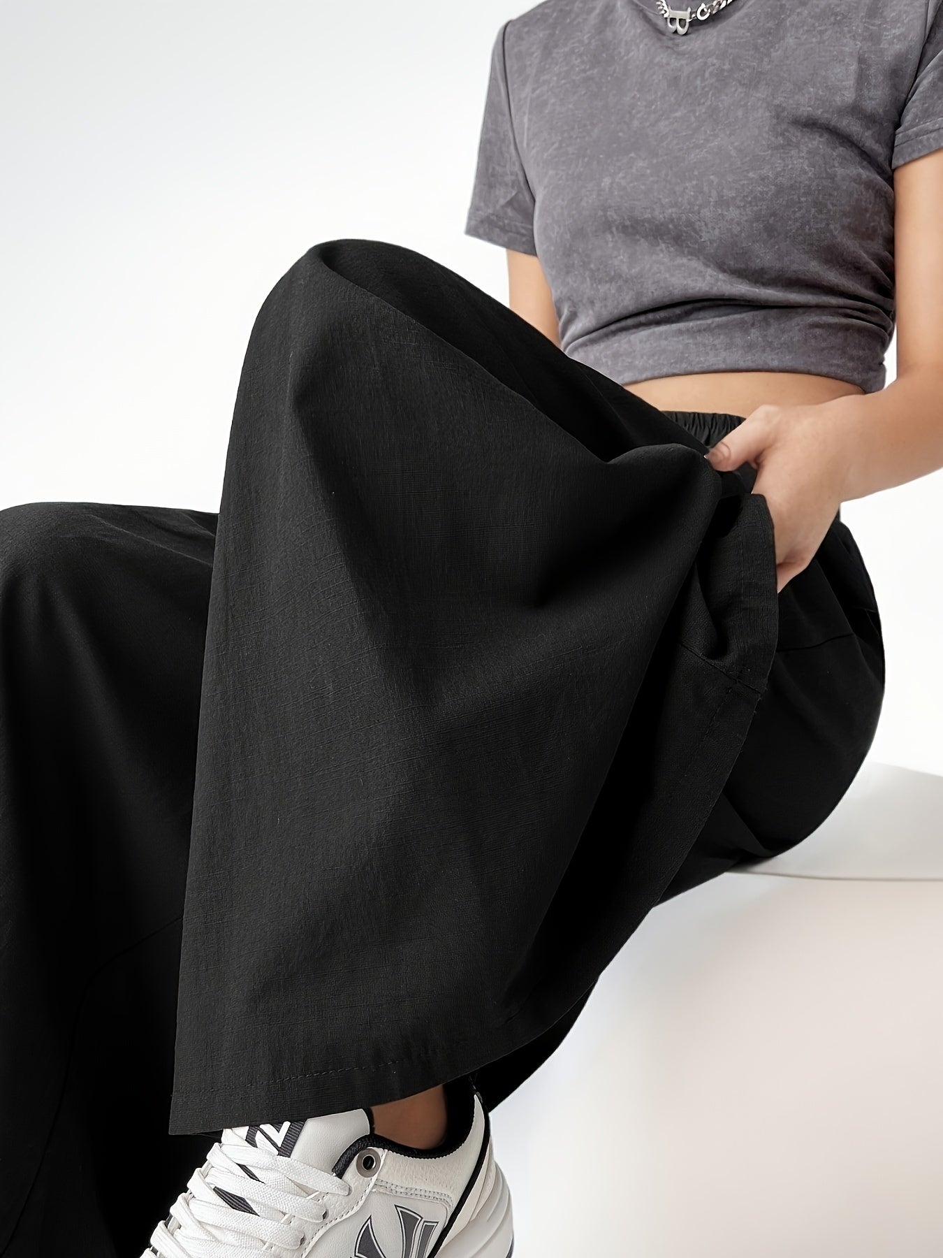 Damen Weitbein Culottes Hose Streetwear High Waist Modisch Freizeit