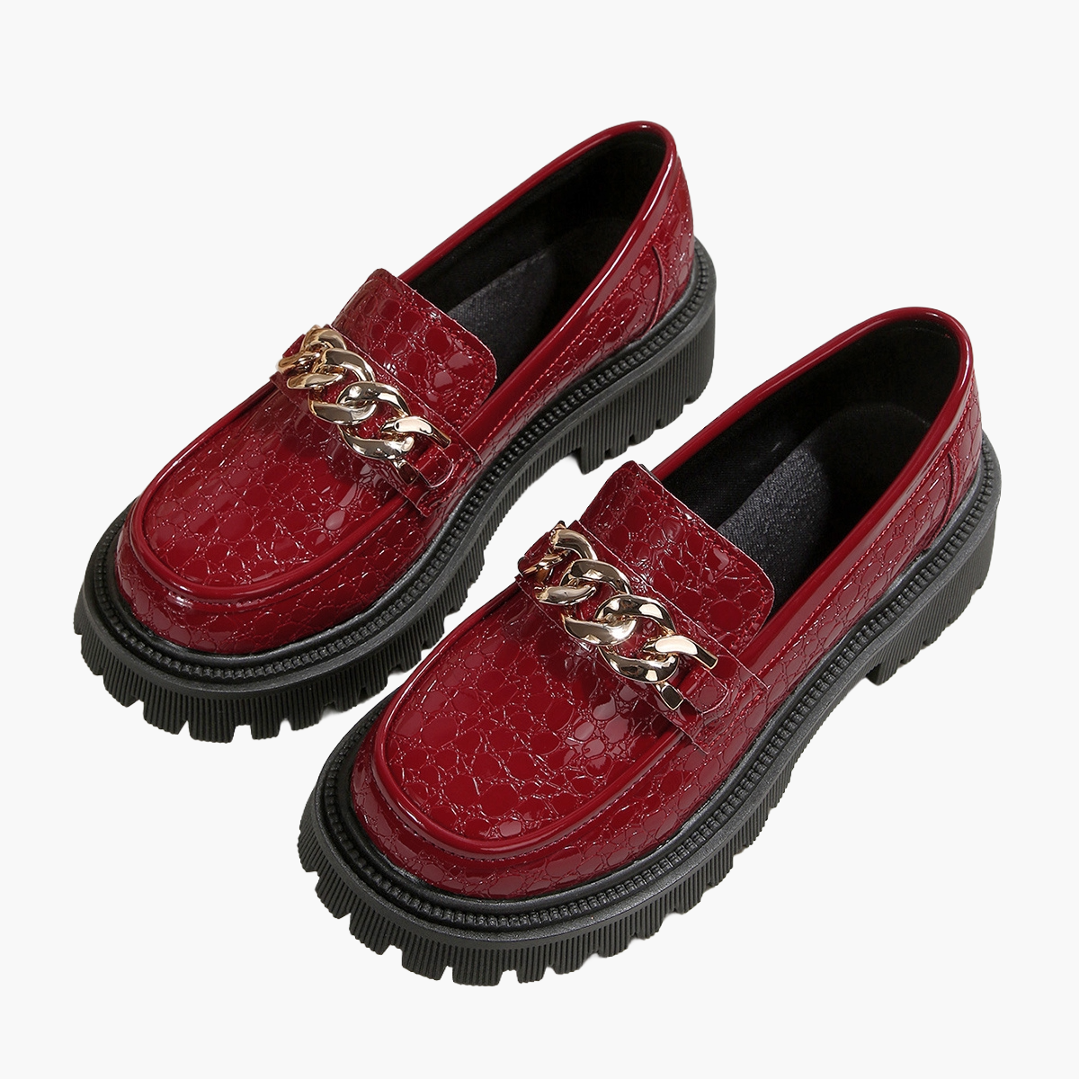 Damen Chunky Loafer mit Kettenverzierung – Modische Slip-On Schuhe für Alltag und Büro