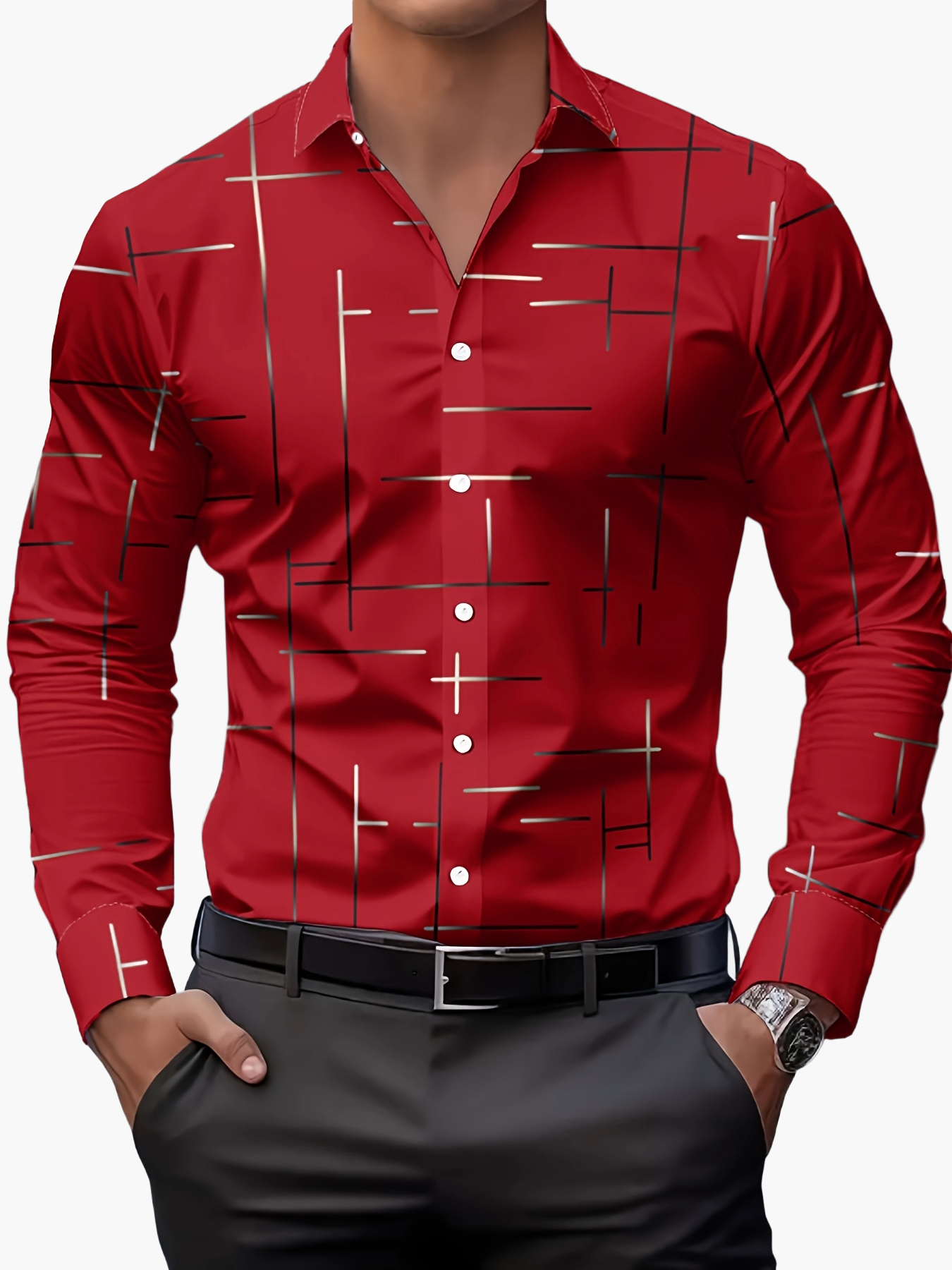 Herren Modernes Business-Freizeithemd mit Geometrischem Print, Stilvoll für Büro und Alltag