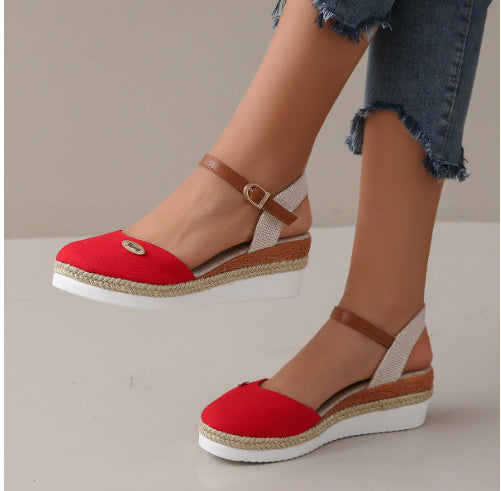 Damen Plateau-Sandalen mit Knöchelriemen – Sommerliche Freizeitschuhe im Espadrille-Stil