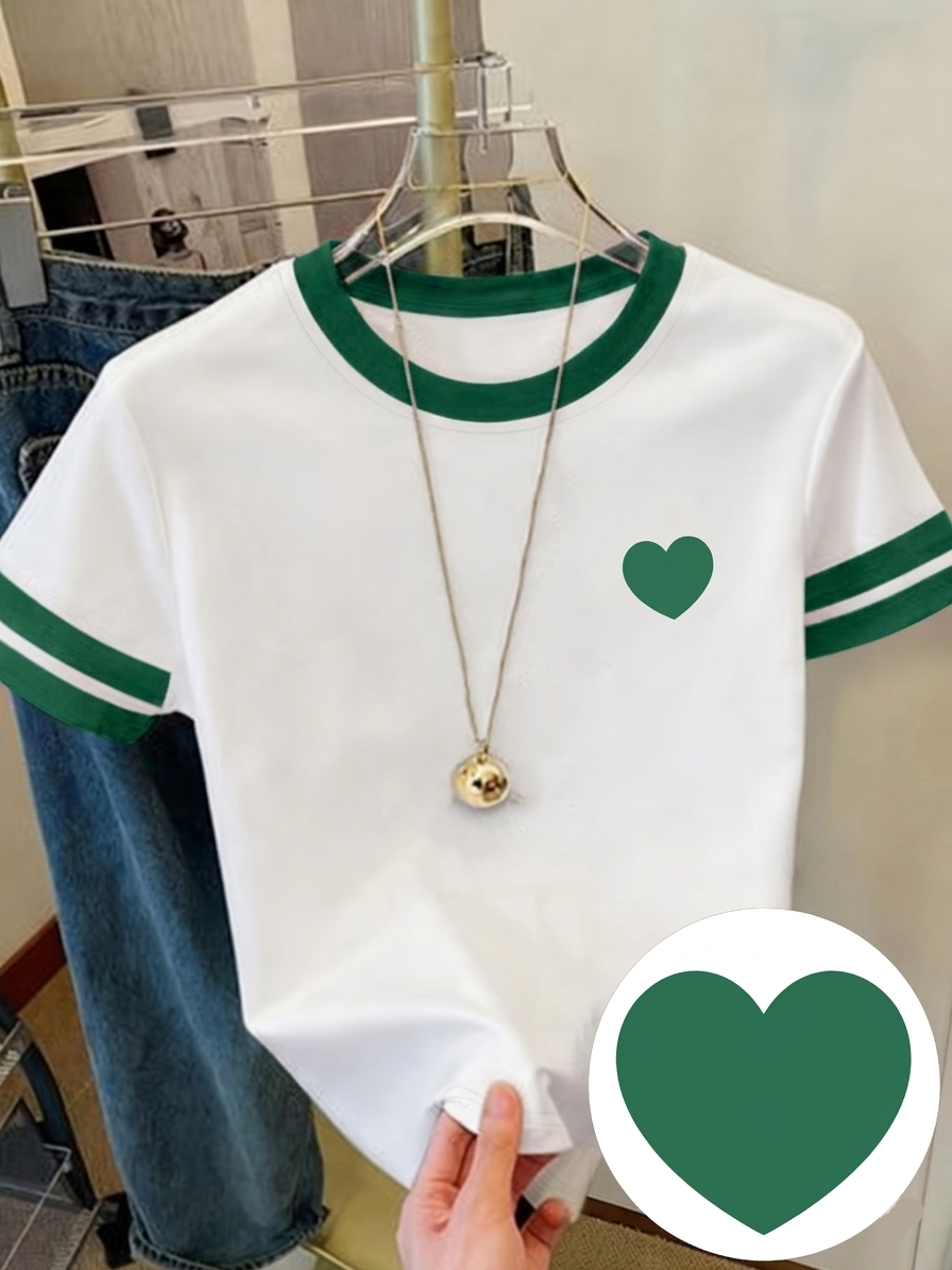 Damen T-Shirt mit Herz-Print, sportlich-lässiger Stil, ideal für Alltag und Freizeit