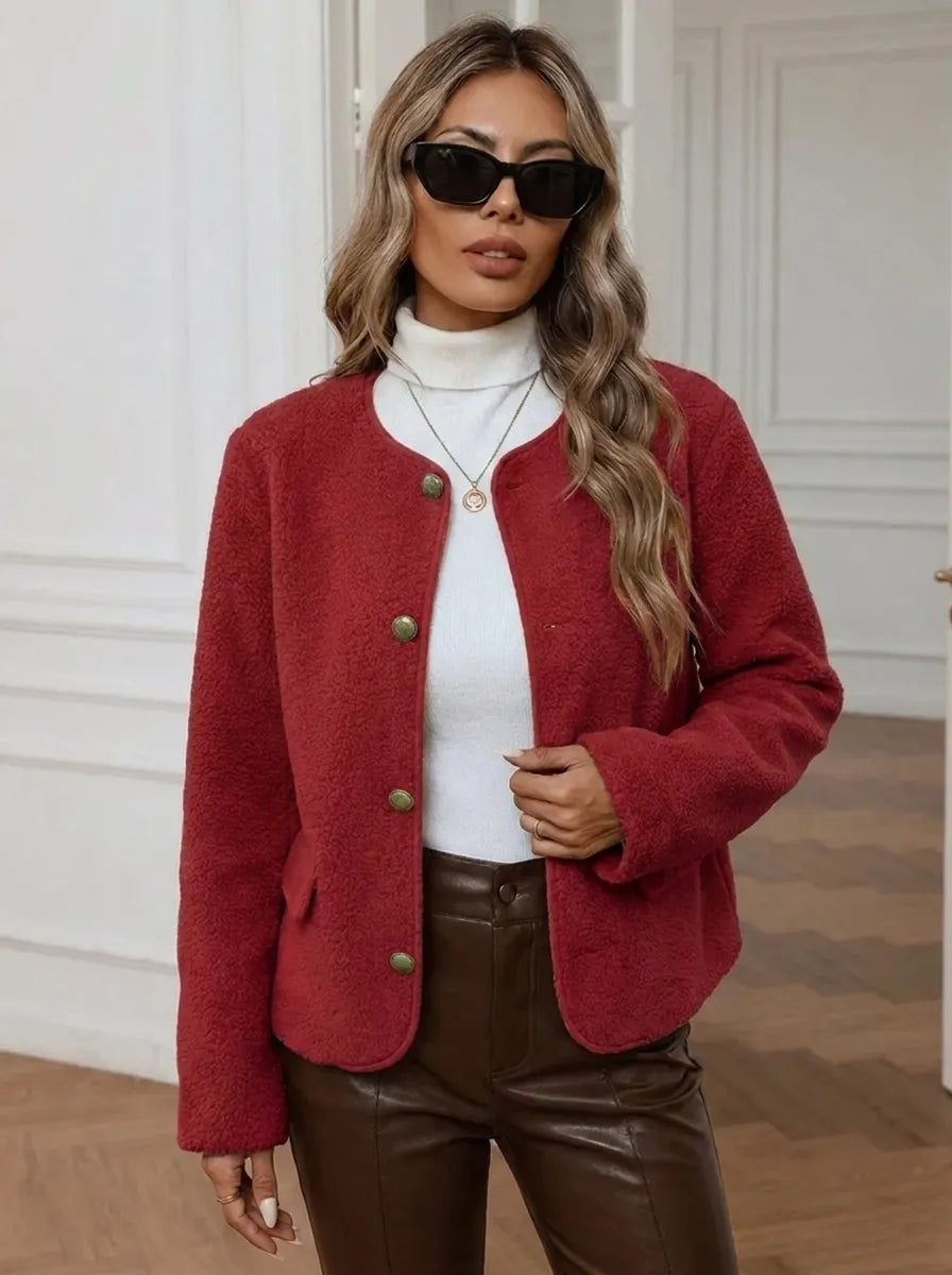 Damen Kurzjacke Rundhals Langarm mit Knopfleiste Orange