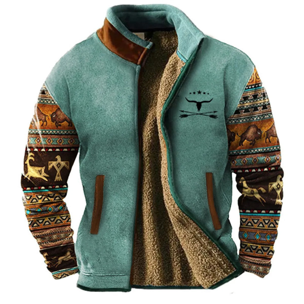Herren Fleecejacke im Ethno-Stil – Outdoor, Freizeit & Alltag