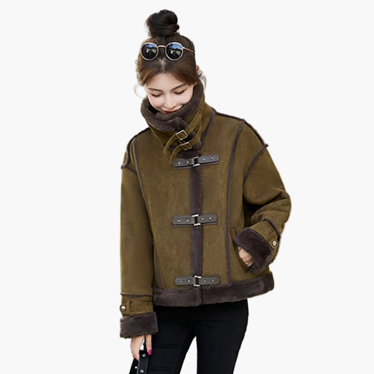 Damen Lässige Winter Fliegerjacke mit Kunstfell – Modische Kurzjacke für Freizeit und Alltag