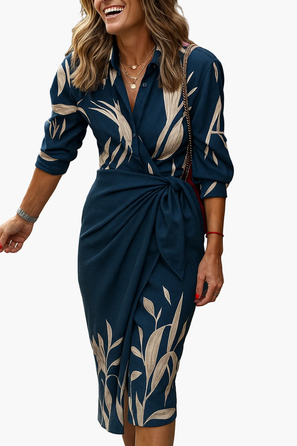 Damen Wickelkleid Elegant Modern Streifenmuster für Alltag und Events