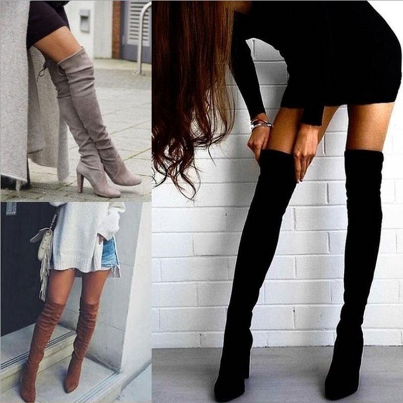 Damen Overknee-Stiefel mit hohem Schaft und Absatz