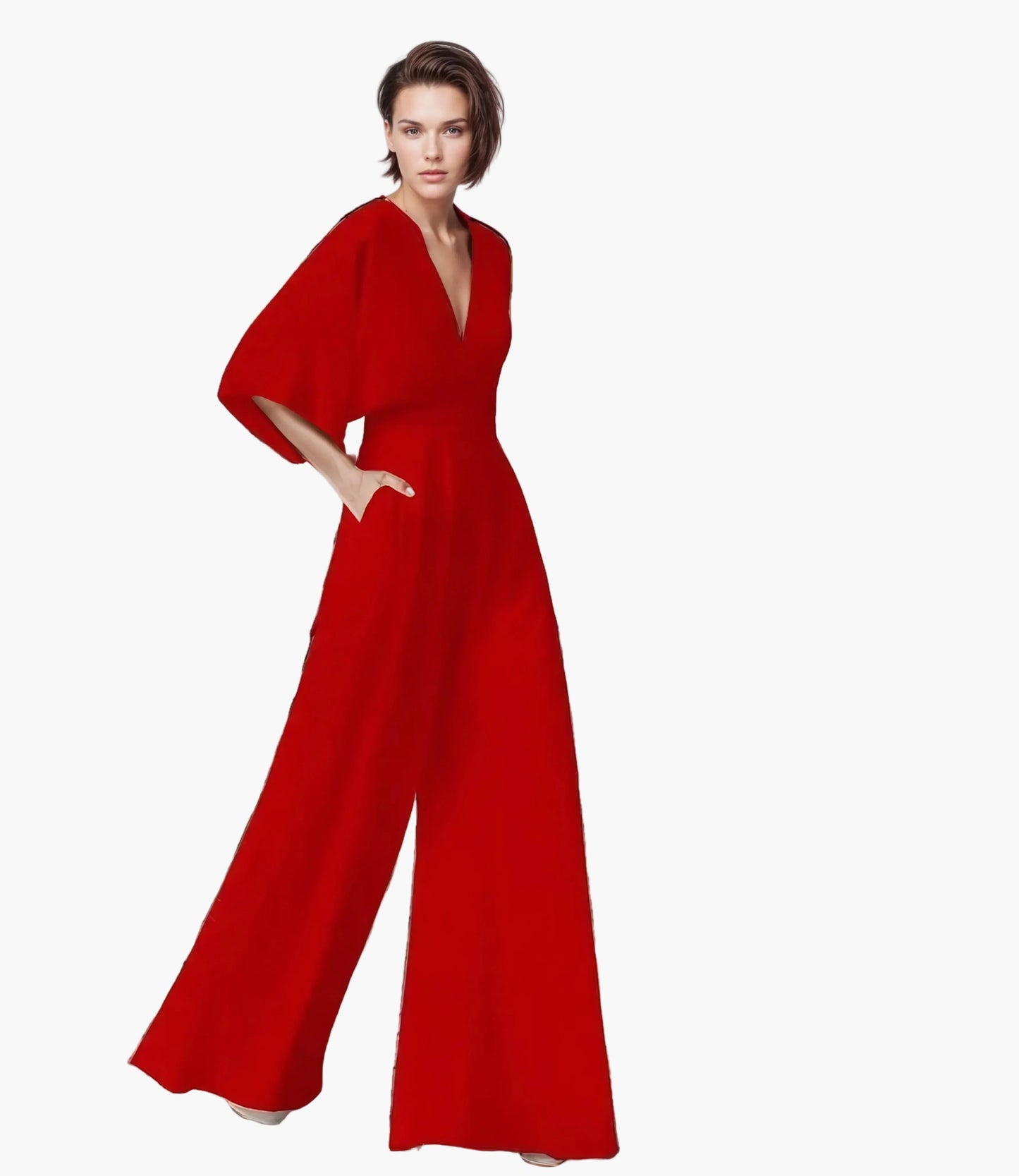 Damen Jumpsuit Elegant mit Weiten Beinen und Schmetterlingsärmeln – Perfekt für Feste und besondere Anlässe