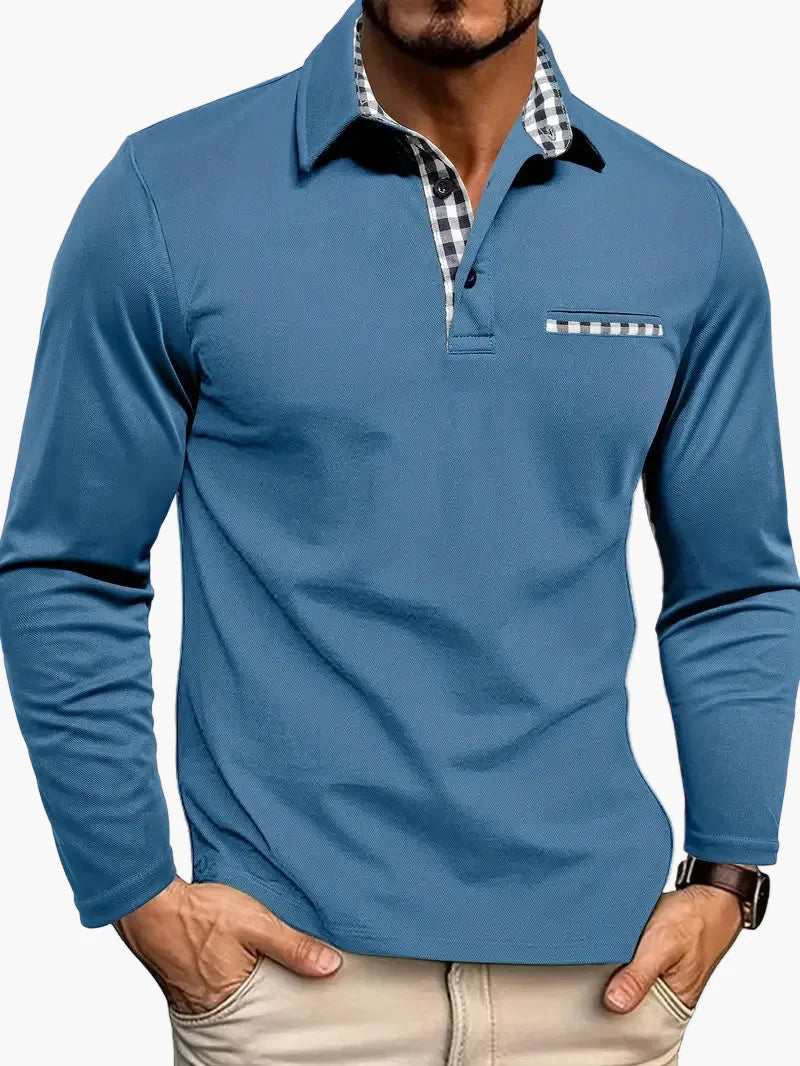 Herren Langarm-Polohemd mit Kontrast-Details