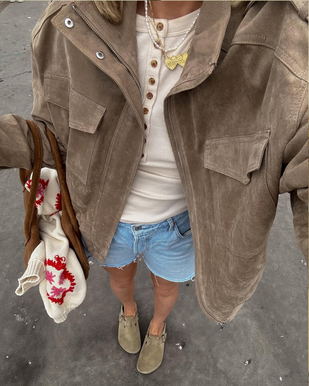 Damen Blouson Jacke aus weichem Material mit Reißverschluss, Beige