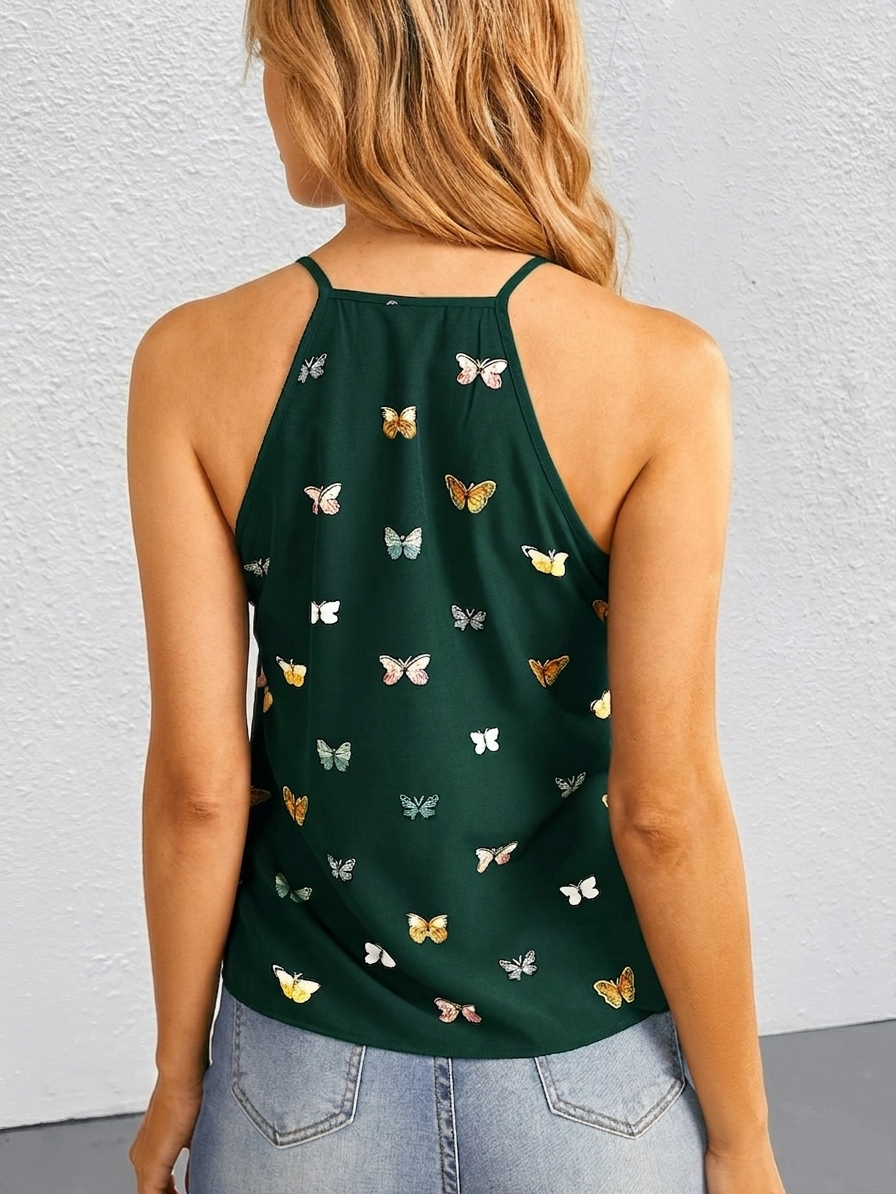 Damen Elegantes Sommertop mit Schmetterlingsprint und Spaghettiträgern – Lässig & Modisch