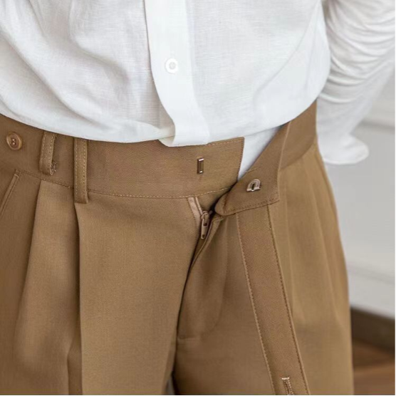 Herren Bundfaltenhose Beige Kurz Geschnitten Casual Business