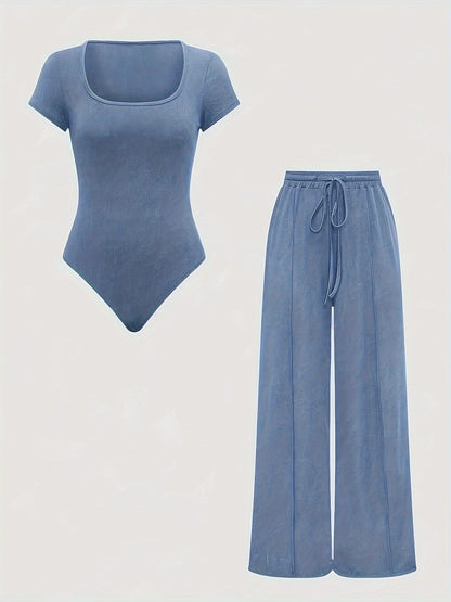 Damen Freizeit-Jumpsuit mit weitem Bein und Square-Neck Body – Stilvoller Einteiler für Alltag & Lounge