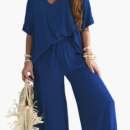 Damen Eleganter Jumpsuit mit weitem Bein und V-Ausschnitt – Perfekt für Freizeit und Partys