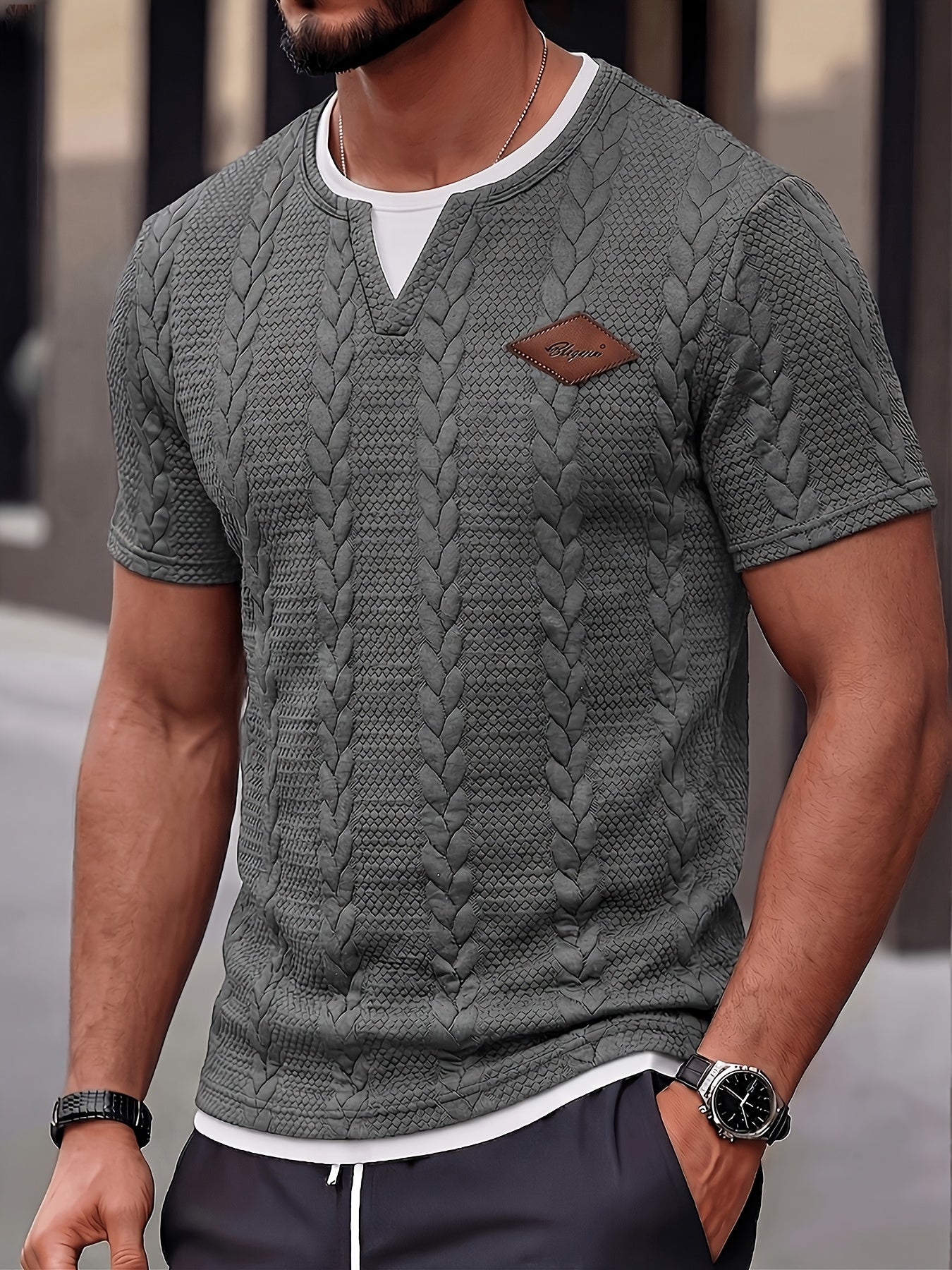 Herren Strick-T-Shirt im Casual Stil mit Zopfmuster – Kurzarm, Modernes Freizeitshirt für Alltag und Wochenende