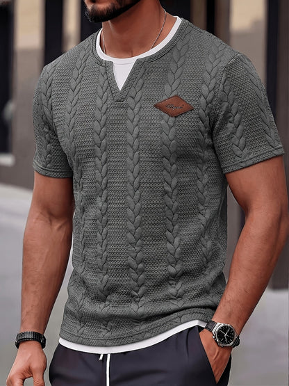 Herren Strick-T-Shirt im Casual Stil mit Zopfmuster – Kurzarm, Modernes Freizeitshirt für Alltag und Wochenende