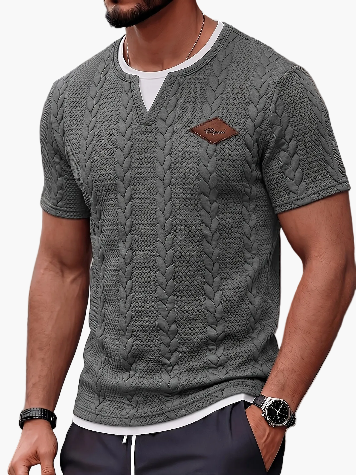 Herren Strick-T-Shirt im Casual Stil mit Zopfmuster – Kurzarm, Modernes Freizeitshirt für Alltag und Wochenende