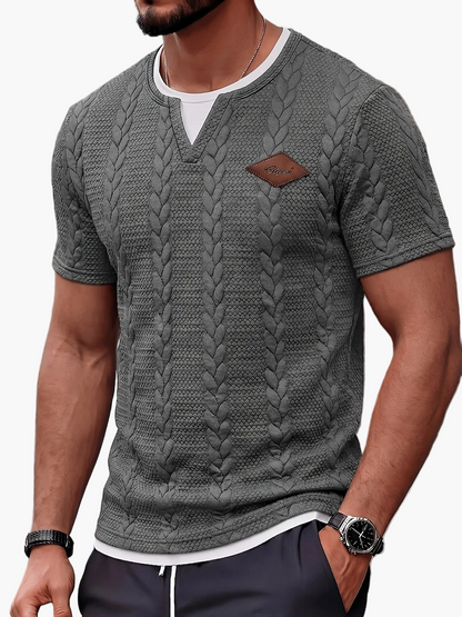 Herren Strick-T-Shirt im Casual Stil mit Zopfmuster – Kurzarm, Modernes Freizeitshirt für Alltag und Wochenende