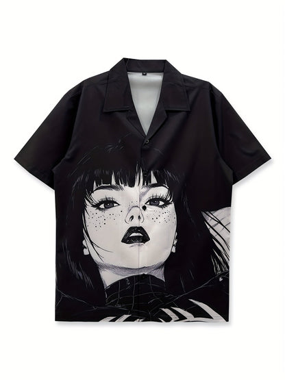 Herren Anime Grafik Kurzarm Hemd – Streetwear mit Kunst-Print