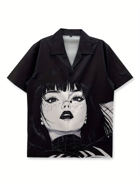 Herren Anime Grafik Kurzarm Hemd – Streetwear mit Kunst-Print