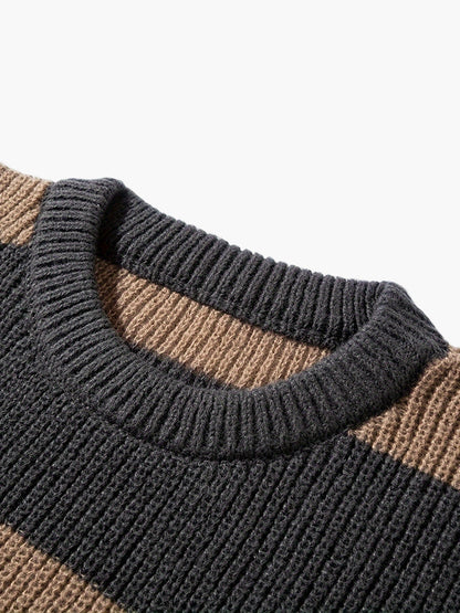 Herren Grobstrick Pullover mit Streifenmuster – Lockerer Casual Style für Herbst und Winter