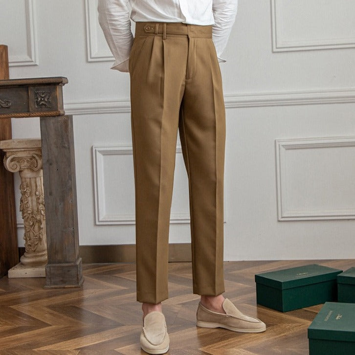 Herren Bundfaltenhose Beige Kurz Geschnitten Casual Business