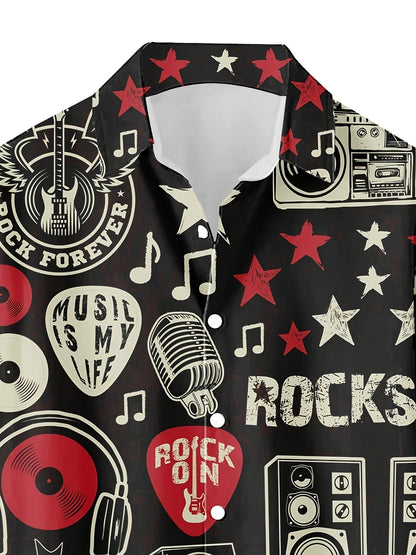 Herren Rockmusik Festival Hemd mit Grafikdruck – Rock Star Stil Kurzarm Freizeithemd
