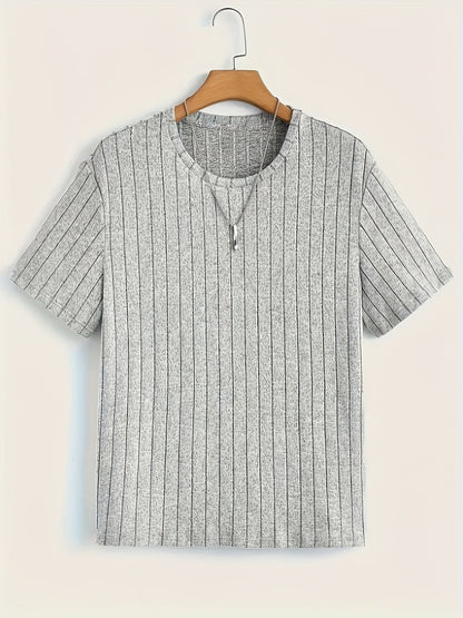 Herren T-Shirt mit vertikalem Strukturmuster – Modernes Freizeitshirt mit Rundhalsausschnitt