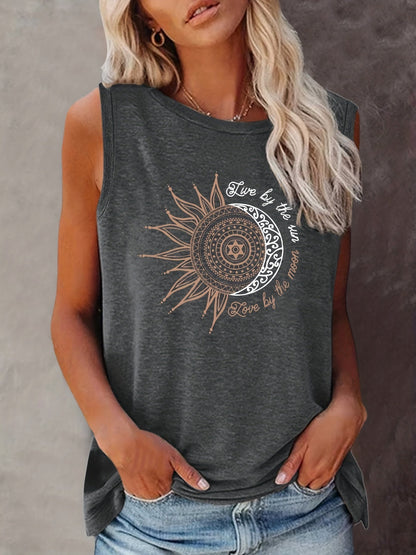 Damen Tanktop mit Mandala-Sonne-Mond-Print – Boho Style Shirt für Freizeit & Sommer