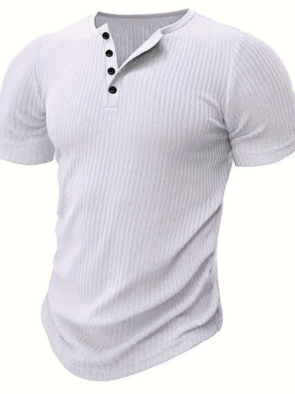 Herren Henley T-Shirt mit Knopfleiste und Rippstruktur – Freizeitstil für Alltag & Sommer