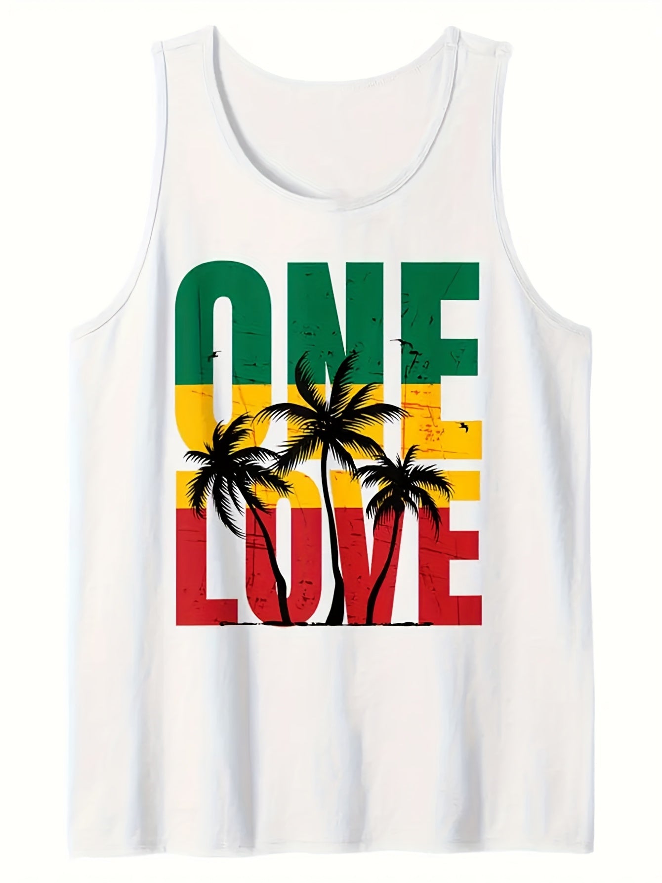 Herren Tanktop mit One Love Print und Palmen Grafik – Reggae Style für Strand und Freizeit