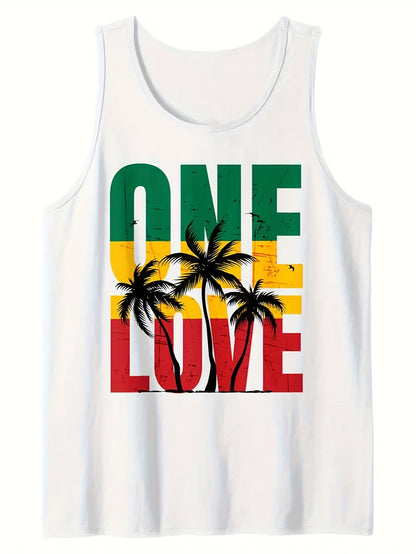 Herren Tanktop mit One Love Print und Palmen Grafik – Reggae Style für Strand und Freizeit