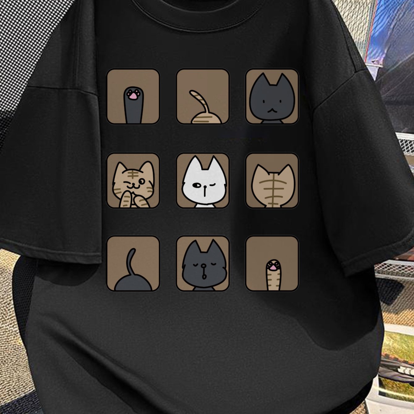 Unisex T-Shirt mit lustigem Katzenmotiv, lockerer Stil, ideal für Alltag & Freizeit