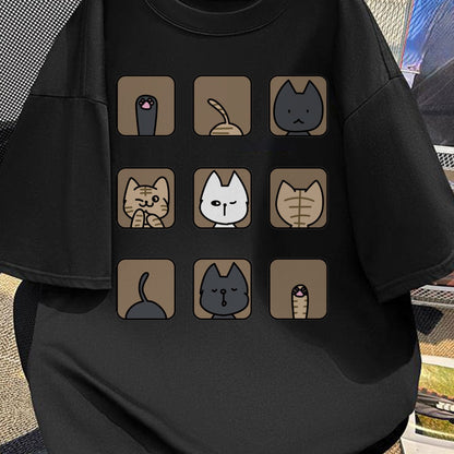 Unisex T-Shirt mit lustigem Katzenmotiv, lockerer Stil, ideal für Alltag & Freizeit