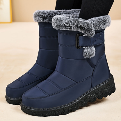 Damen Winterstiefel warm gefüttert mit Kunstfell und Klettverschluss