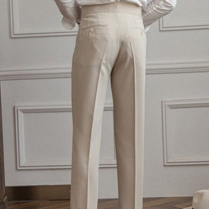 Herren Bundfaltenhose Beige Kurz Geschnitten Casual Business