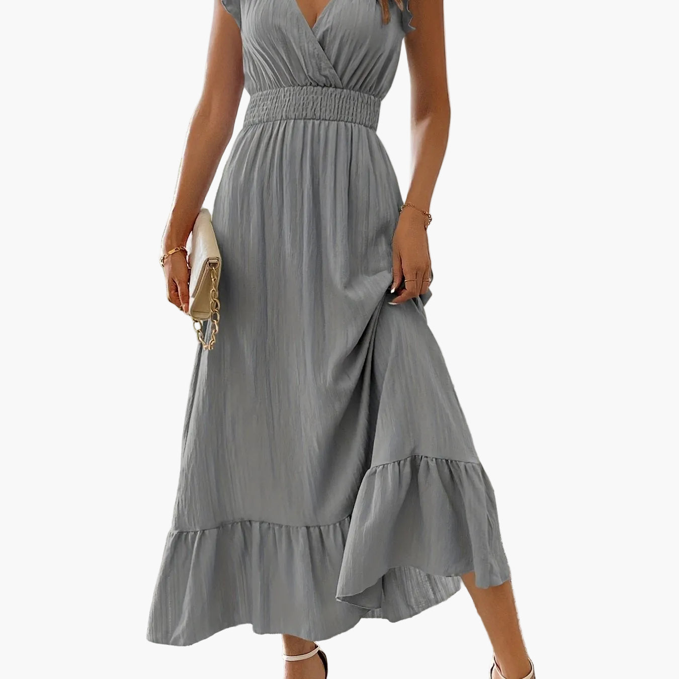 Damen Elegantes Maxikleid mit Volantärmeln und Schmeichelnder Taille – Perfekt für Sommer und besondere Anlässe
