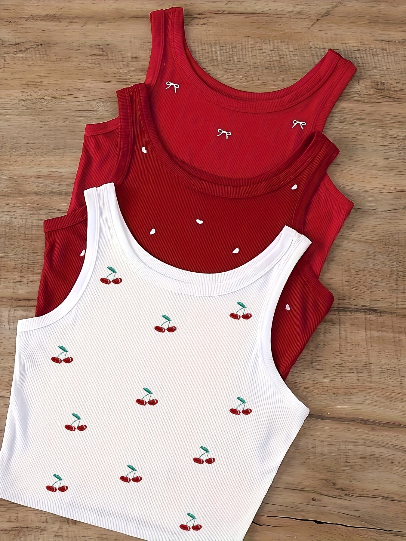 Damen Crop Top im Sommerstil mit Kirschen-Stickerei – Freizeit & Streetwear