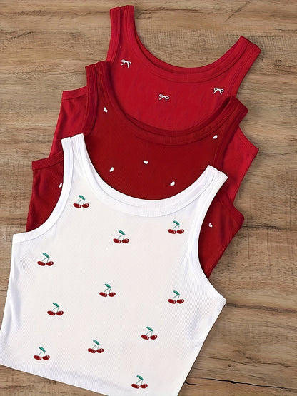 Damen Crop Top im Sommerstil mit Kirschen-Stickerei – Freizeit & Streetwear