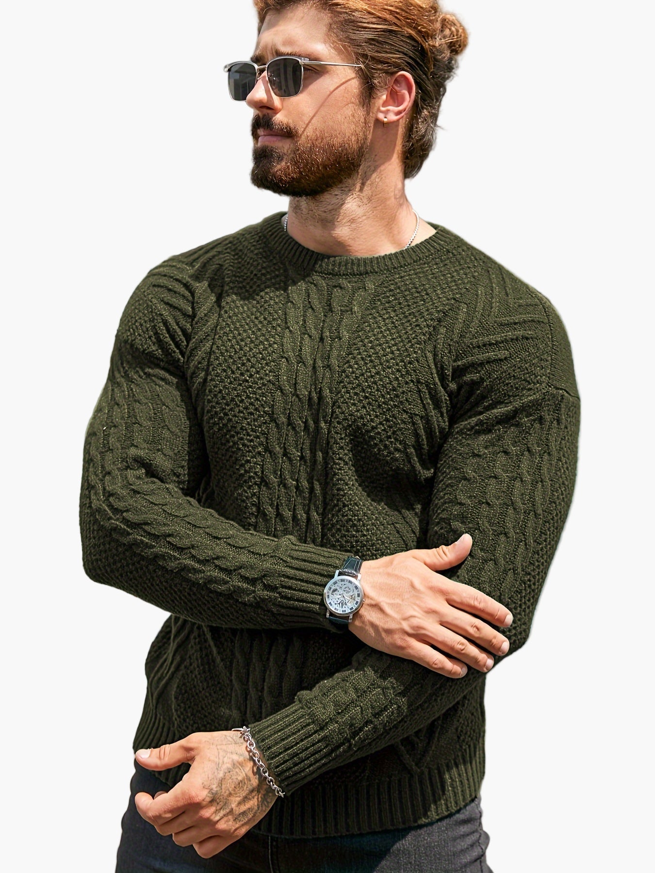 Herren Strickpullover mit Zopfmuster – Modischer Freizeitpulli für Herbst & Winter