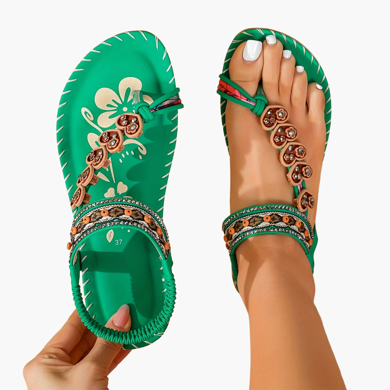Damen Sandalen Boho-Stil mit Verzierungen – Sommer Komfort Freizeit Flip-Flops